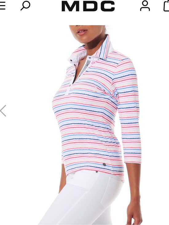 MDC Tops - $217 MDC Rainbow Stripe Polo Shirt Pink Blue White Short Sleeve Women’s US 6 S
